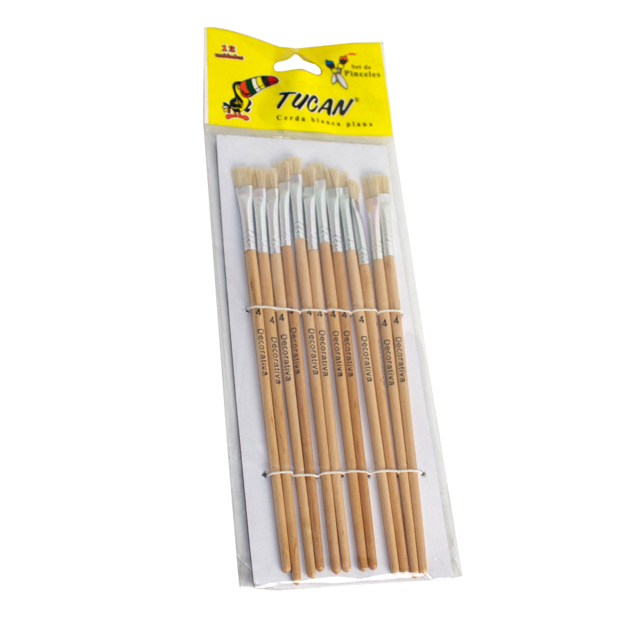 Pincel Cerda Blanca Plana # 4 Docena