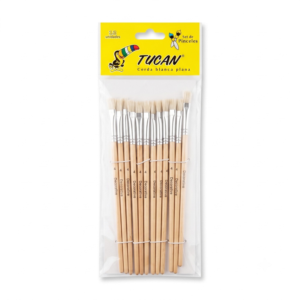 Pincel Cerda Blanca Plana # 4 Docena